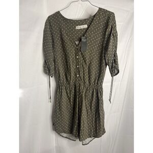 ABERCROMBIE & FITCH NWT Olive Green Polka Dot Short Sleeves Buttons Romper Small